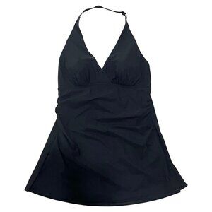 LL Bean Womens Shaping Swimwear Clasp Halter Dress 16 Solid Black UPF 50+ 287716